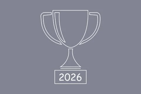 Minimal Line Trophy Cup Icon with 2026 Year Vector Illustration on Gray Backgrou Stock Illustration