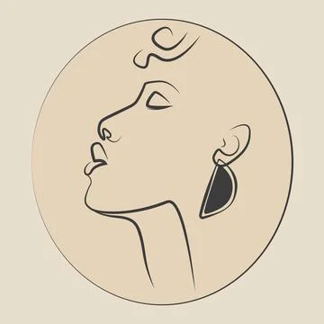 Minimal line vector black woman. Linear glamour portrait woman. Stock Illustration