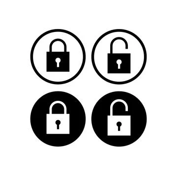 Minimal Lock Unlock button set. Square Padlock icon vector illustration wit.. Illustrazione stock