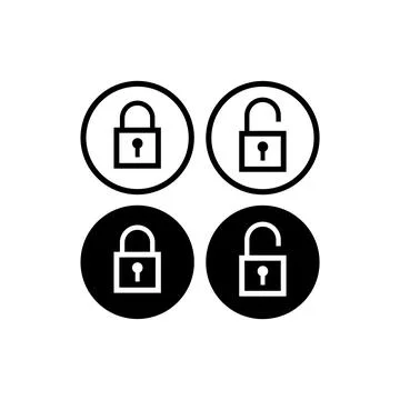 Minimal Lock Unlock button set. Outline Square Padlock icon vector illustra.. Stock Illustration