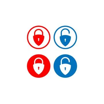 Minimal Lock Unlock button set. Padlock shield icon vector illustration wit.. Stock Illustration