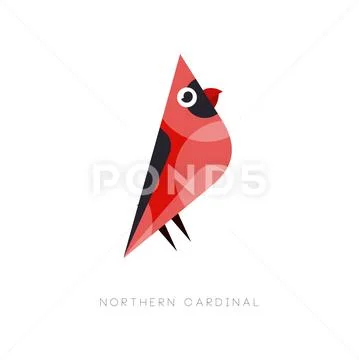 Minimal logo design of northern cardinal. Abstract bird with bright red plumage Stock Illustration