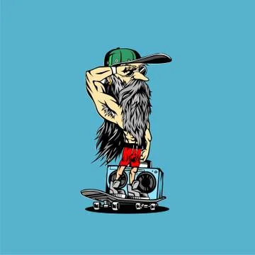 Minimal logo of man on skateboard vector illustration design. Stock Illustration