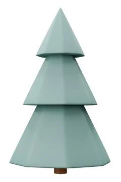Minimal low poly 3d render christmas green tree isolated Stock Illustration
