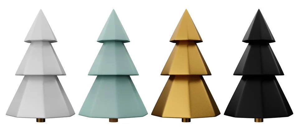 Minimal low poly 3d render christmas tree set isolated Stock Illustration