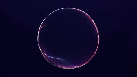 Minimal luminous circle ring with red pink and white glow on dark blue back.. 库存插图