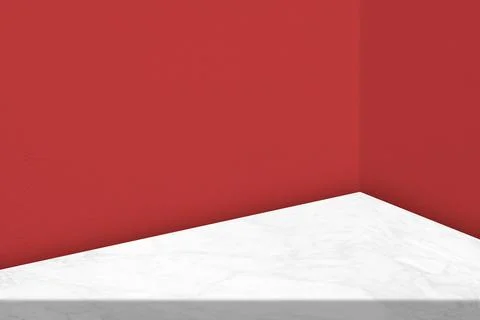 Minimal Marble Table with Red Wall at the Corner Background Stock Photos