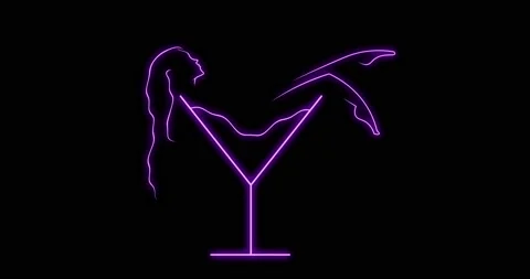 Minimal martini cocktail logo with a female figure in a glass Stock Footage