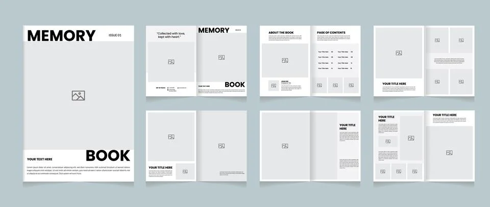 Minimal Memory Book Template | Modern Photo Book and Album Layout Stock Illustration