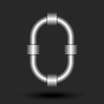 Minimal metallic oval or zero logo with smooth chain link, futuristic indus.. Illustrazione stock