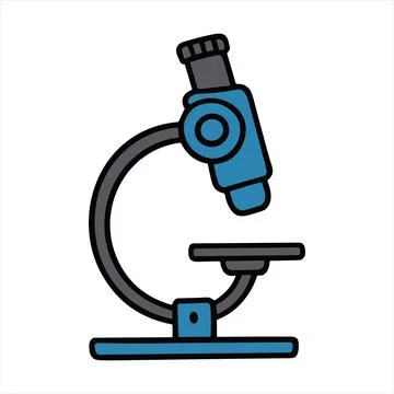 Minimal microscope in blue and gray showing lab and research concept Stock Illustration
