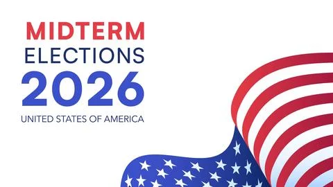 Minimal Midterm Elections 2026 Banner with Patriotic Flag Elements Stock Illustration
