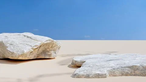 Minimal mockup with premium podium made of natural stone slabs and palm-leaf Stock Illustration