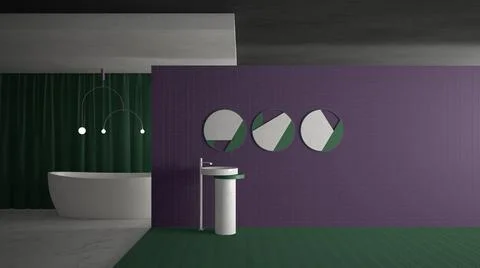 Minimal modern bathroom in empty open space, purple and green architecture co Stock Illustration
