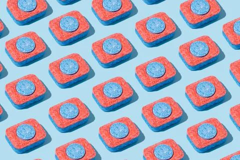 Minimal, modern dish washing pattern made of dishwasher tablets. Trendy brigh Stock Photos