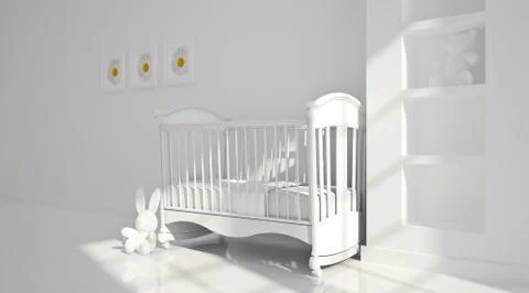 Minimal modern interior of nursery. B&amp;W Stock Illustration