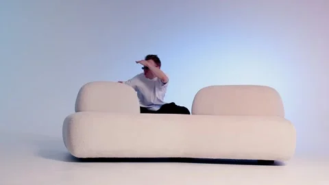 Minimal Modern Sofa in Pastel Studio Stock Footage 345602141