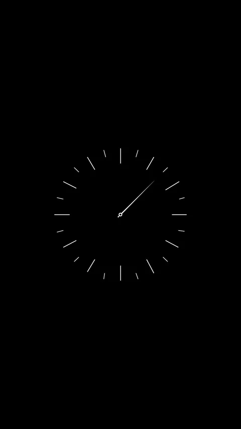 A minimal monochrome clock face uses white ticks and slender hands Vídeo Stock 341004042