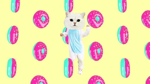 Minimal motion art. Kitty and donuts background Stock-Footage 91626083