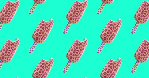 Minimal motion design. 3d creative leopard prints ice cream Stock Footage 143786376