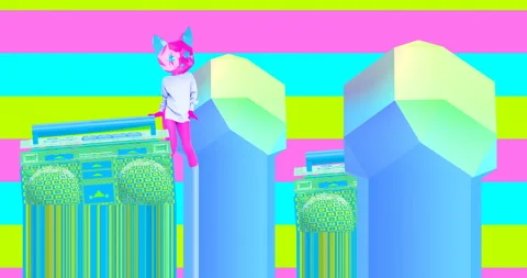 Minimal motion design art. Dancing Kitty in the club location Stock Footage 104352099