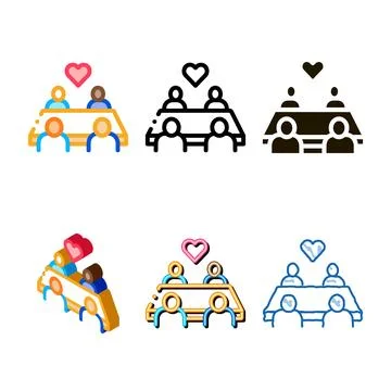 Minimal multiracial people sitting at table icon vector outline Stock Illustration