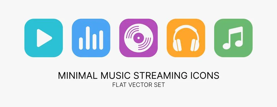 Minimal music streaming icon set for audio player applications Stock Illustration