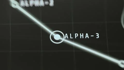 Minimal navigation grid highlights the Alpha-3 waypoint along a luminous Stock Photos