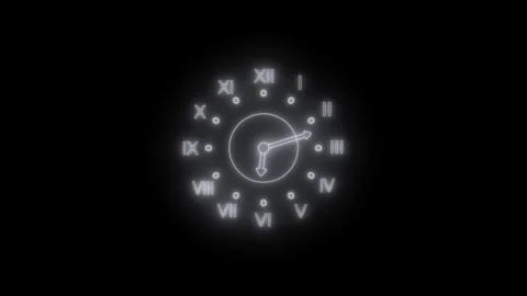 Minimal Neon Clock Animation with Glow Effect, Glowing Neon Clock with Roma.. Stock Footage 307877375