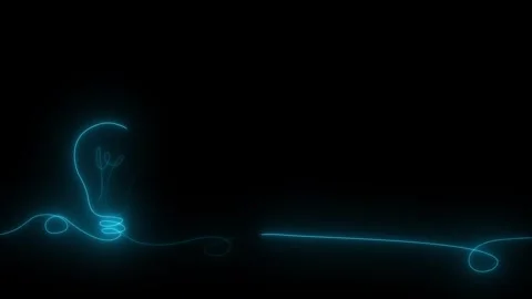 Minimal neon idea bulb visual thin cyan outline, flowing electric line, negative Stock Footage 340557296