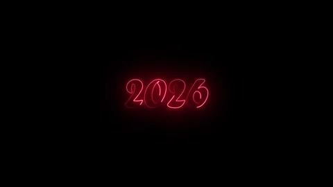 Minimal neon red 2026 text with linear outline on black background 4k 25fps Stock Footage 346166582