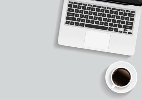 Minimal office with computer and a cup of coffee, vector illustration Stock Illustration
