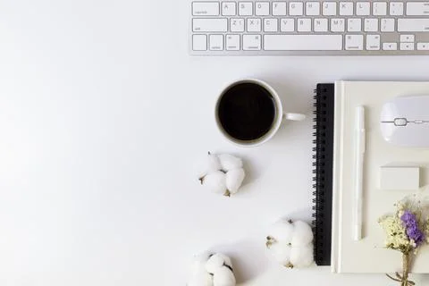 Minimal Office desk table with Keyboard computer Stock Photos