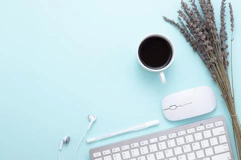 Minimal Office desk table with Keyboard computer Stock Photos