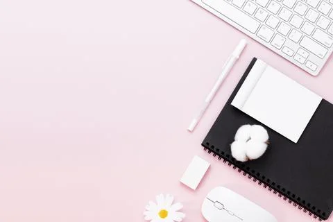 Minimal Office desk table with Keyboard computer Stock Photos
