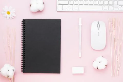 Minimal Office desk table with Keyboard computer Stock Photos