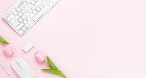 Minimal Office desk table with Keyboard computer Stock Photos