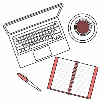 Minimal Office Desk Workspace Flat Lay Stock Illustration