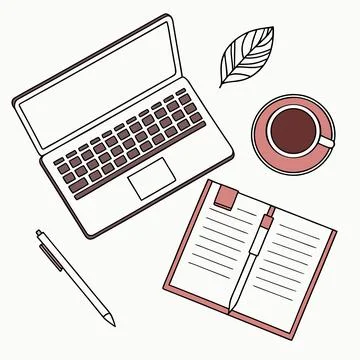 Minimal Office Desk Workspace Flat Lay Stock Illustration