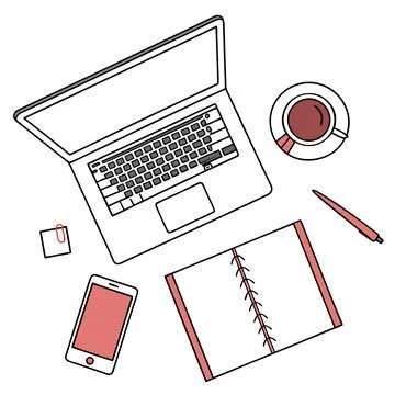 Minimal Office Desk Workspace Flat Lay Stock Illustration