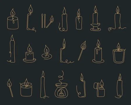 Minimal one line candle collection set elegant continuous line candles vector Stock Illustration
