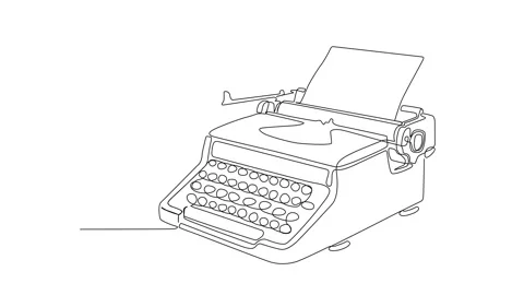 Minimal One Line Drawing Animation of Typewriter with Paper Sheet Stock Footage 318862069