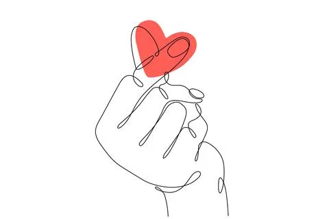 Minimal one line vector illustration of a hand making a finger heart Stock Illustration