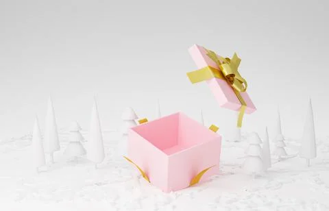 Minimal open pink Gift box Christmas banner sale Concept. discounts and gifts Illustrazione stock
