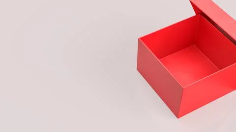 Minimal Open Red Gift Box on Soft Background 3d render. Illustrazione stock