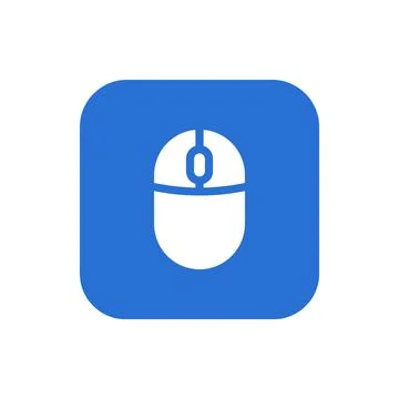 Minimal optical mouse icon with white design on blue background for digital.. Stock Illustration