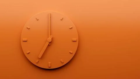 Minimal Orange clock Seven 7 o'clock abstract orange Minimalist wall clock 3d Il Illustrazione stock