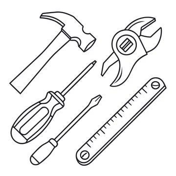 Minimal Outline Icons: Construction Tools Set 1 Stock Illustration
