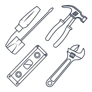 Minimal Outline Icons: Construction Tools Set 2 Illustrazione stock
