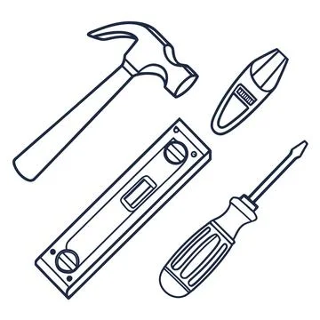 Minimal Outline Icons: Construction Tools Set 3 Stock Illustration